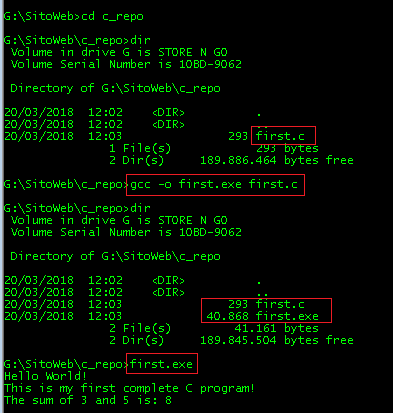 Compilation of a simple C program output