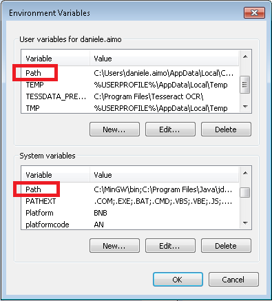 PATH settings on Window operating system