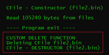 Output of a program that demonstrate unique pointers custom deleter function